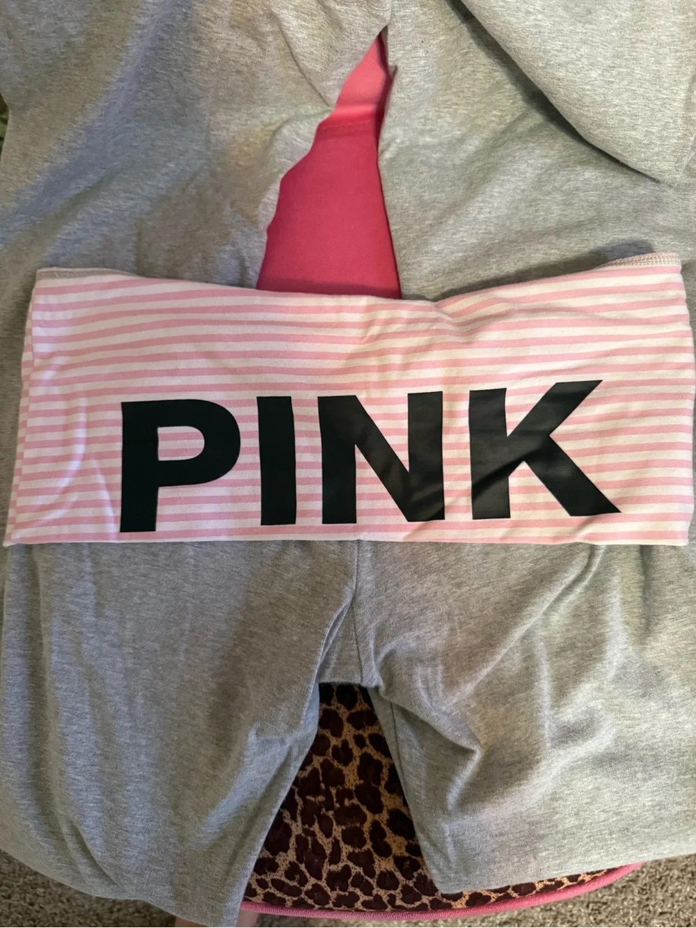 PINK Victoria's Secret vintage fold over flare leg ' Pink & Gray Striped Logo
